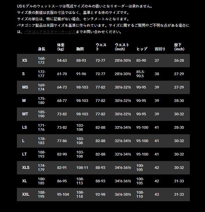 パタゴニア ウェットスーツ  サイズ4